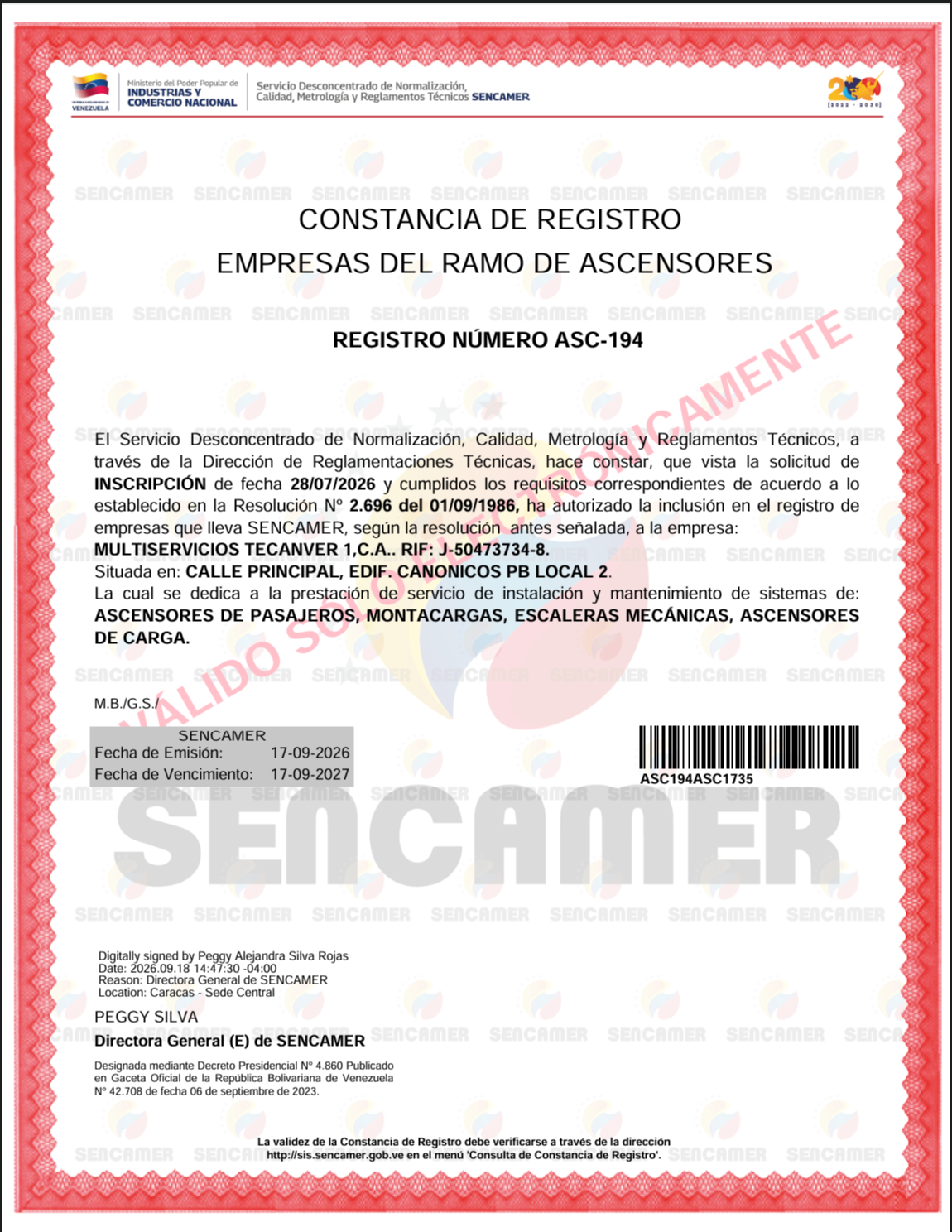 Certificado Registro
